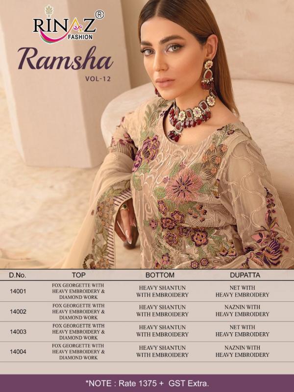 Rinaz Ramsha 12 Designer Georgette Embroidery Pakistani Suit 